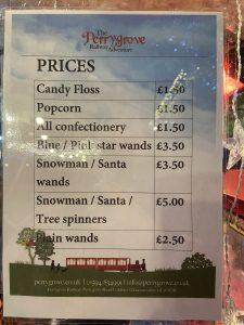 Price List For The Confectionery Stall at Twilight Trains