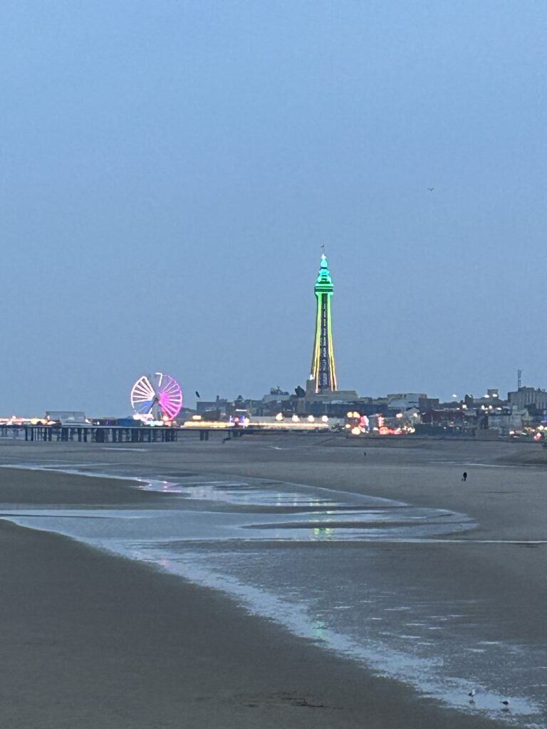 Blackpool Tower And Blackpool Central Pier At Dusk